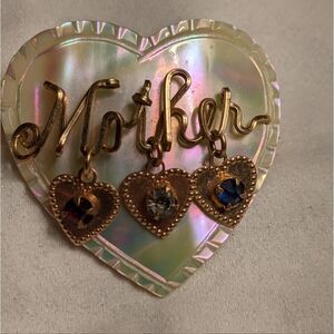 Vintage "Mother" brooch heart shaped, hearts, M.O.P rhinestones, a true gem